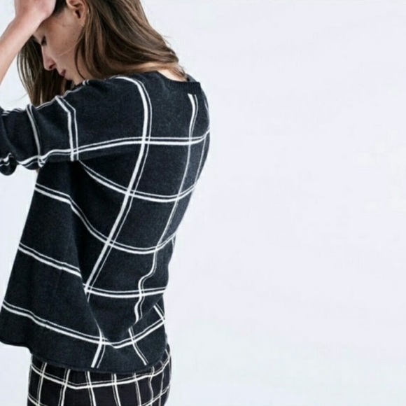 Madewell Black White Double Windowpane Grid Wool Alpaca Blend Sweater Size S - Picture 3 of 11